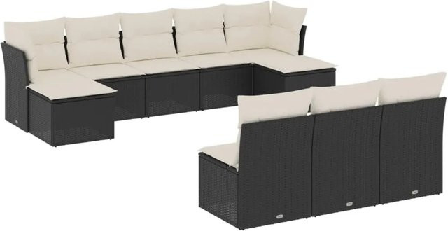 vidaXL 10-tlg. Garten-Sofagarnitur in L-Form aus schwarzem Poly-Rattan mit Kissen und Stauraum - Bild 1