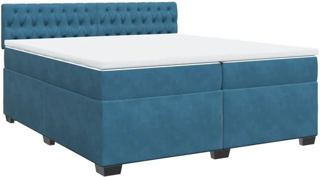 vidaXL Boxspringbett Hybrid mit Matratze und Taschenfederkern, Blau, Samt, B/T: 200 x 200 cm - Bild 1