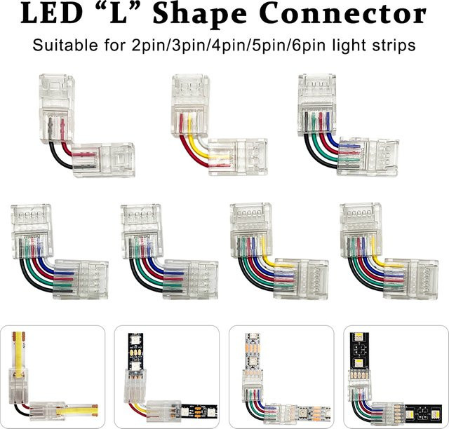 FUNZENXIN L-Form LED Streifen Stecker Transparent für WS2812 WS2815 COB Streifen, Breite: 8 mm bis 12 mm - Bild 1