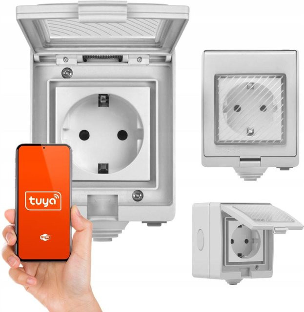 Tuya Intelligente Aufputz-Außensteckdose mit Wifi, IP55, 16A, 230V, Weiß - Bild 1