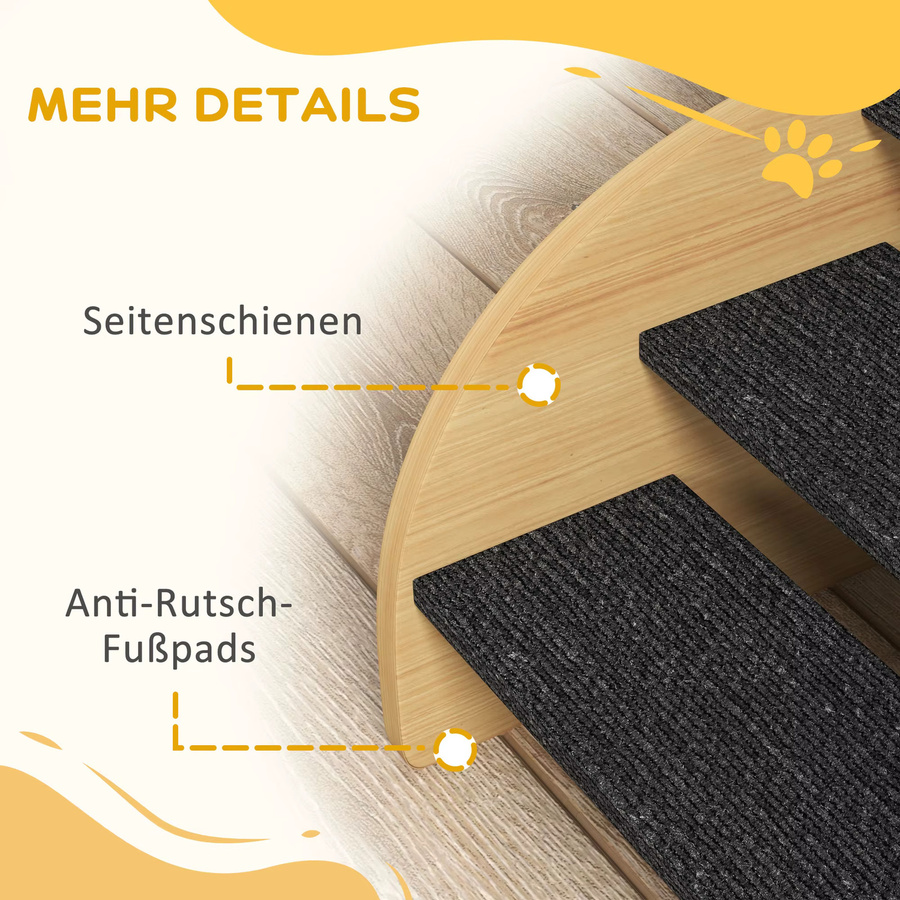 PawHut Hundetreppe mit 3 Stufen und Seitenwand in Eiche, Höhe: 30 cm - Bild 4