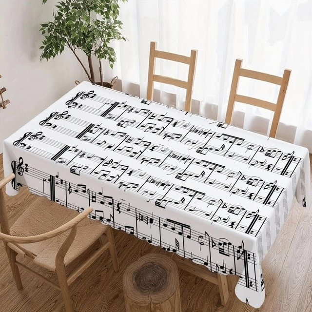 Wasserdichte Tischdecke von JINGYUE Pet mit Musiknotenmuster in Grau, rechteckig, B/T: 90 x 140 cm - Bild 1