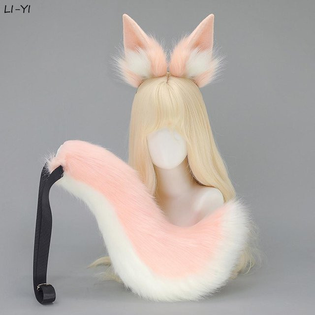 YIRAN Fuchsohr-Schwanz Anime Plüsch, 2-teiliges Set, Rosa, Tiere - Bild 1
