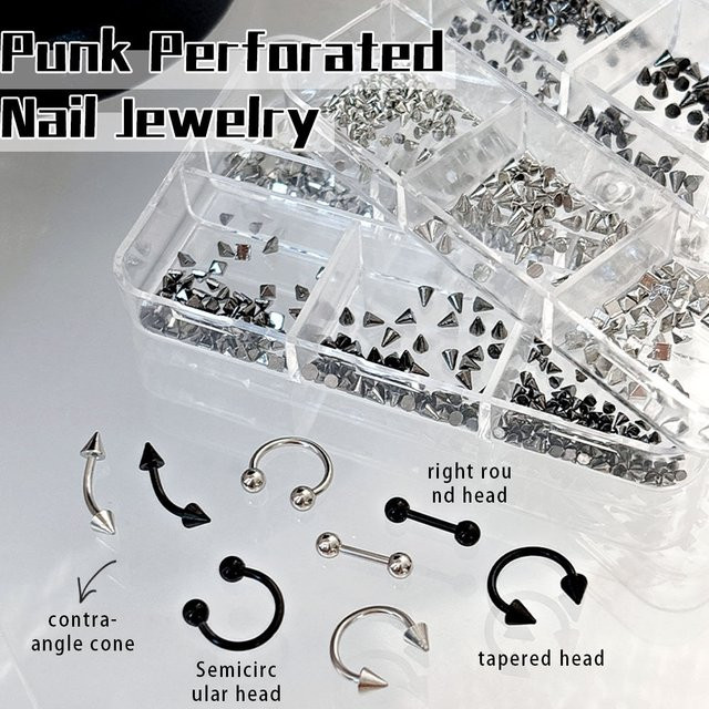 Kaniu Nageldekoration Silber Punk, 4 Stück, Metalllegierung - Bild 1