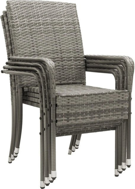 Juskys Polyrattan Gartenstühle Yoro 4er Set stapelbar mit Armlehnen Grau-meliert - Bild 2