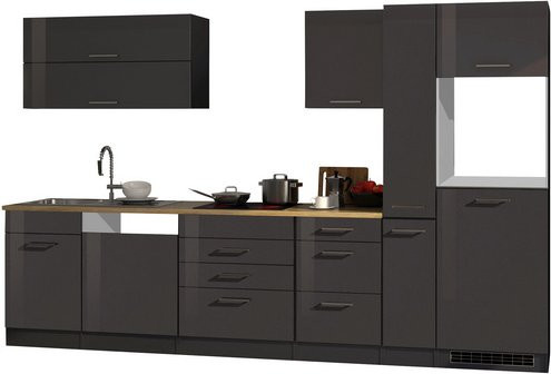 Küchenzeile Held Möbel Mailand in Grau Hochglanz, Breite: 330 cm, Tiefe: 60 cm, Höhe: 200 cm - Bild 2