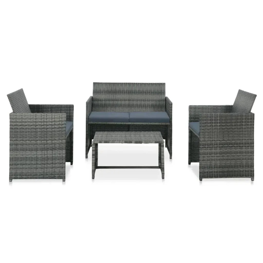 vidaXL 4-tlg Garten-Lounge-Set aus Poly Rattan in Grau mit Auflagen und Metallgestell - Bild 2