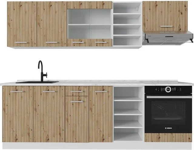 Vicco R-Line Küchenzeile Artisan Eiche und Weiß, Breite: 240 cm - Bild 1