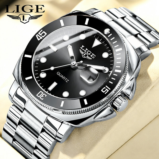 LIGE Armbanduhr Edelstahl, Quarz, Schwarz, Herren - Bild 1