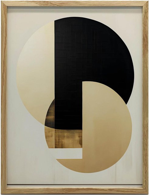 Kunstdruck Sich durchdringende Farben von Gold und Schwarz von Marcin Zbijowski in Gold und Schwarz mit Holzrahmen Helle Eiche, B: 50 cm, H: 70 cm - Bild 1