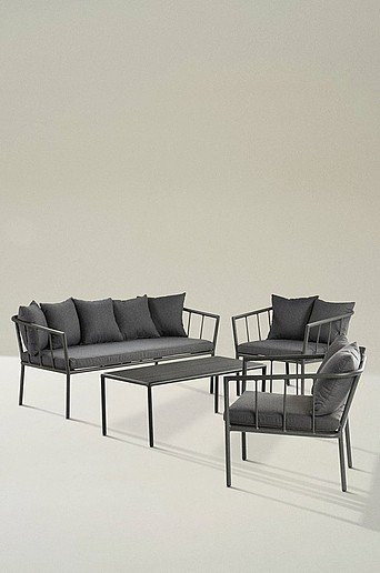 Jotex MENTON Lounge-Möbel Set 4-teilig in Grau und Grün mit Aluminiumgestell und wetterfesten Polstern - Bild 1
