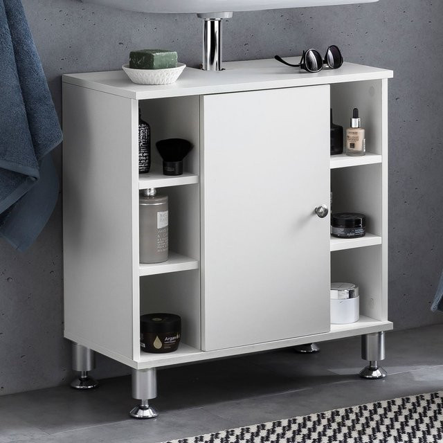 FineBuy Waschbeckenunterschrank für das Badezimmer in Weiß mit Türen und Regalfächern, B/T/H: 60 x 32 x 64 cm - Bild 1