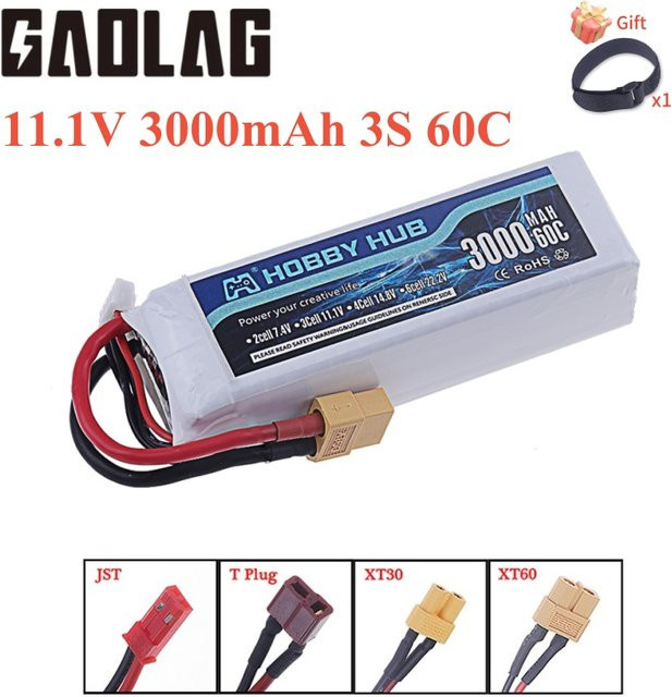 GAOLAG Li-Ion Pack Akku 3S 11,1V 3000mAh 60C mit JST, XT30 oder XT60 Stecker in Weiß für RC Hubschrauber, Flugzeuge, Quadcopter und Autos - Bild 1