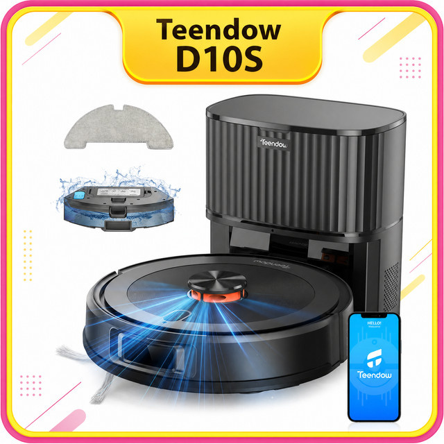 Teendow D10S Roboter-Staubsauger in Schwarz mit 5000Pa Saugkraft, LDS-Kartierung und Ladestation - Bild 1