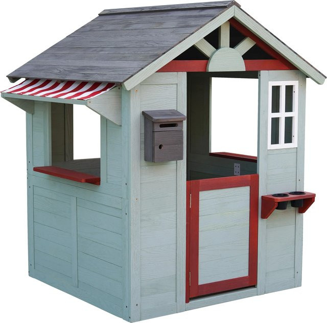 Spielhaus aus FSC Tanne in Grau-Rot-Weiß, B/T/H: 129,5 x 118 x 100 cm - Bild 1