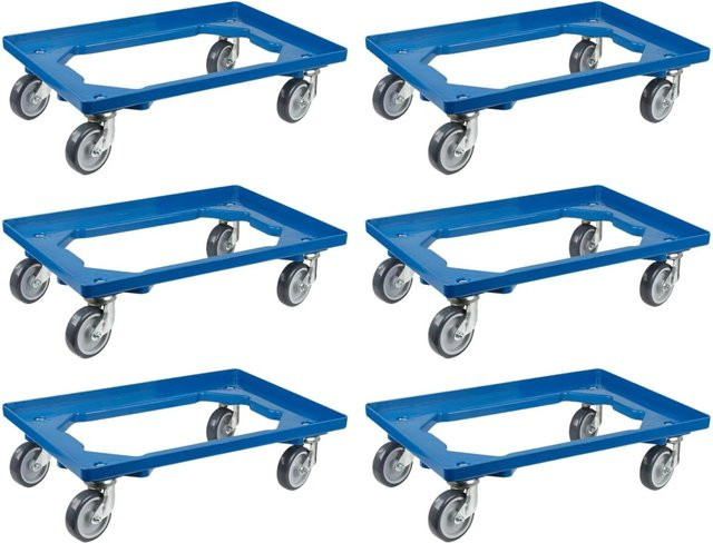 PROREGAL SparSet 6x Transportroller für Euroboxen 60 x 40 cm, Blau, Offenes Deck mit 4 Lenkrollen und Gummirädern, Traglast 300 kg - Bild 1