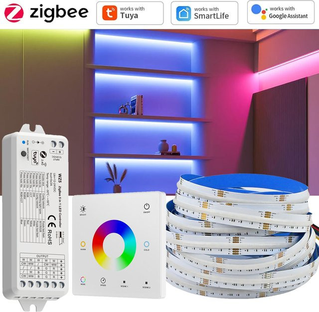 CENFAYA Tuya Zigbee 3.0 COB RGBW CCT LED Streifen 24V mit RF Touch Panel Fernbedienung, dimmbar, kompatibel mit Alexa und Google Assistant, Multicolor/Weiß - Bild 1
