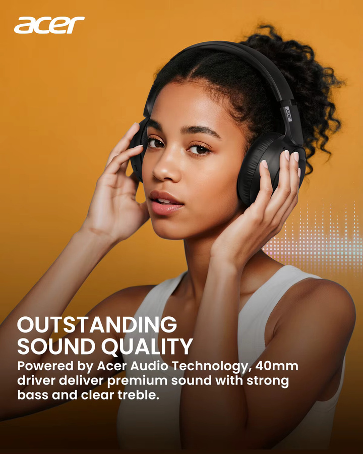 Acer OHR205 Kabellose Bluetooth Over-Ear-Kopfhörer in Schwarz mit 40-mm-Treibern und Multipoint Bluetooth 6.0 - Bild 3