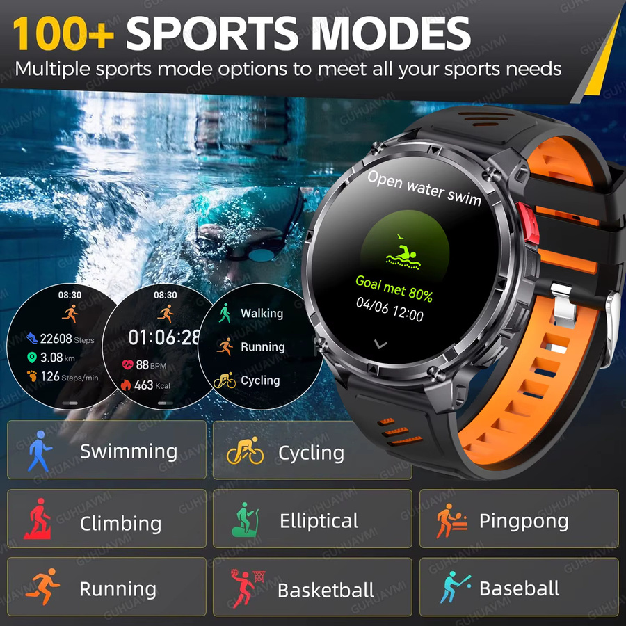 GUHUAVMI Smartwatch für Herren in Schwarz mit 1,7 Zoll AMOLED-Bildschirm, GPS, Bluetooth-Anruf und 5 ATM Wasserdichtigkeit, 1100 mAh Akku - Bild 4