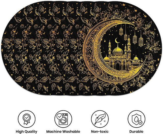 VIKAMA 6er Set Ramadan Tischsets mit floralem Design in Schwarz für das Iftar oder Eid Fest - Bild 1