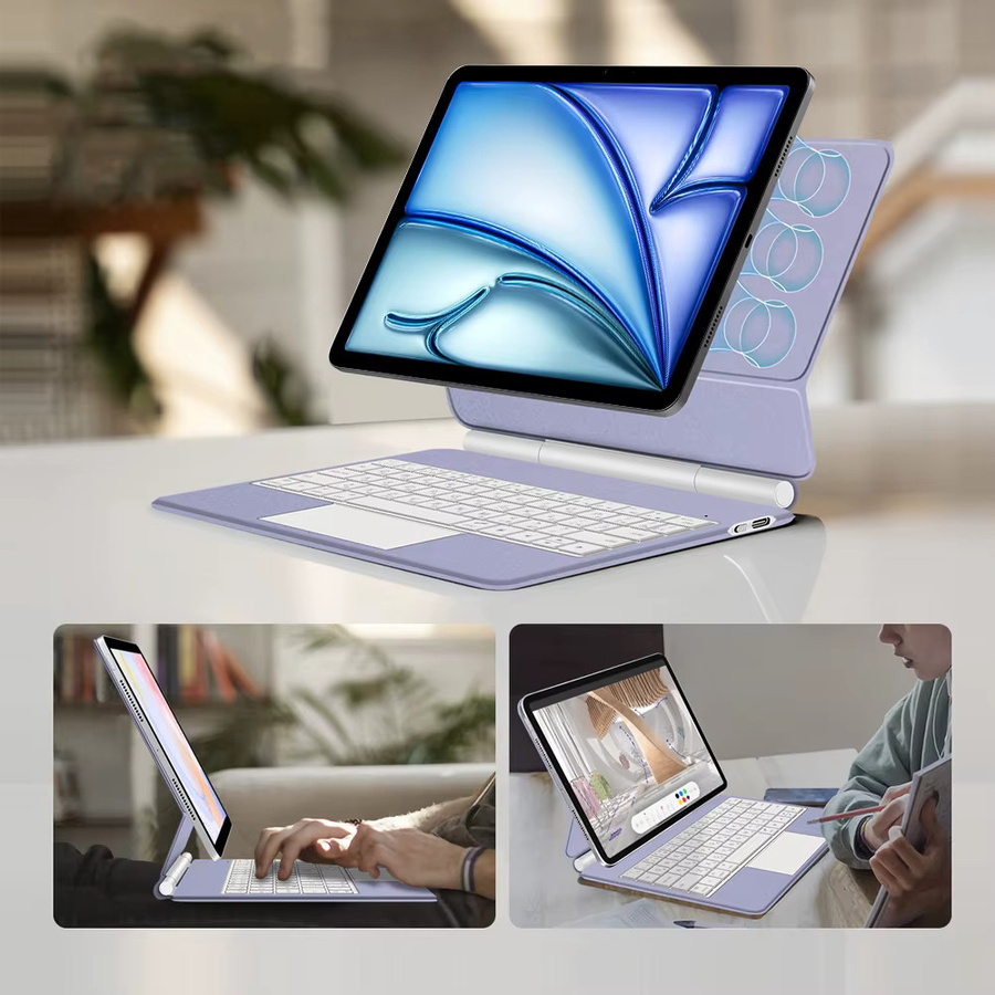 AJIUYU Magnetische Magic Keyboard Hülle für iPad Air 11 M4 M3 M2 und iPad Pro 11 mit Touchpad und Hintergrundbeleuchtung in Weiß - Bild 3