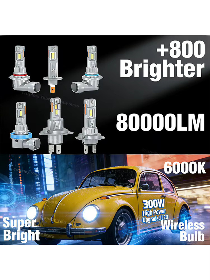 2er Set LED-Automobilscheinwerfer H1 H4 H7 H11 9005 9006 9012 Hochleistungsleuchten 300W 6000K mit CANBUS in Silber - Bild 5