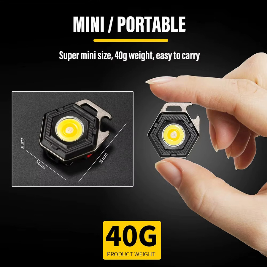 ESMARTER Mini-Campingleuchte mit LED, USB-Aufladung, COB-Schlüsselanhänger und Magnet, IP64 wasserdicht, Schwarz - Bild 6