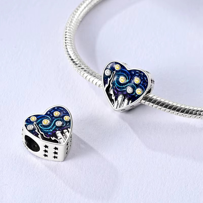 Charm Anhänger 925 Silber, Perle, dunkelblau, Damen - Bild 2