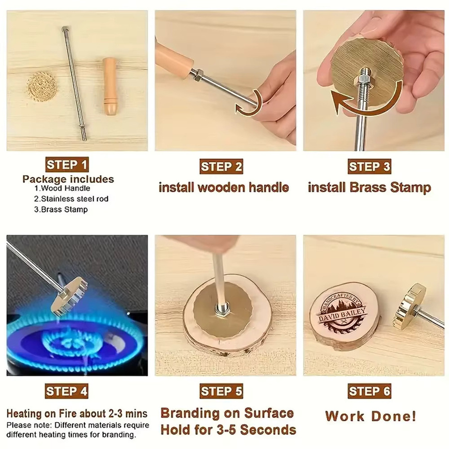 Personalisierter Brandstempel aus Messing mit Logo für Holzbearbeitung, Lederhandwerk und BBQ in Gold - Bild 3