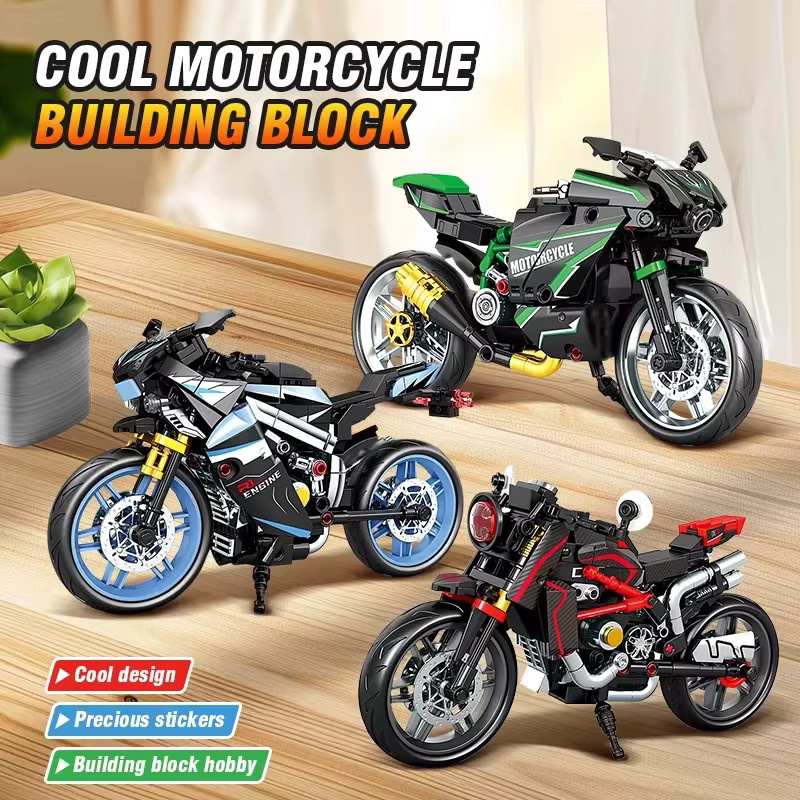 Kmoist MOC Speed Supercar Rennmotorrad Fahrzeug-Bausteine, Rot, Bunt / Mehrfarbig - Bild 3