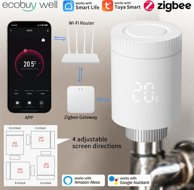 Tuya Smart ZigBee 3.0 Heizkörperthermostat mit Temperaturregler in Weiß für Google Home und Alexa - Bild 1