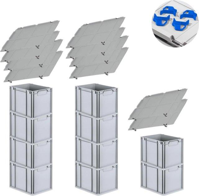 PROREGAL Spar Set mit 10x Eurobox Nextgen Economy in Blau und Grau inklusive Auflagedeckeln und 4x Schiebeschnappverschlüssen, H x B x T: 32 x 30 x 40 cm, 30 Liter - Bild 1