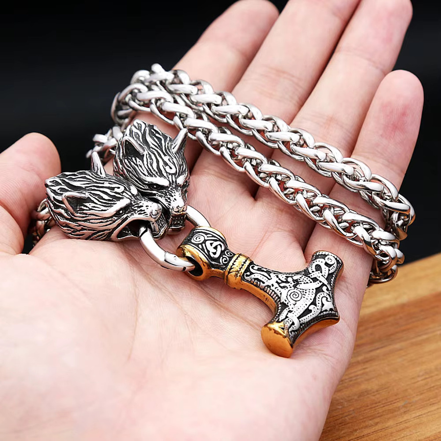 Halskette mit Thors Hammer Anhänger, Edelstahl, Silber, Herren - Bild 2