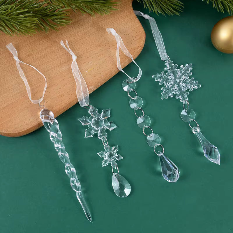 5er-Set transparente Schneeflocken-Hängeornamente aus Acryl für deine Weihnachtsbaum-Dekoration - Bild 4