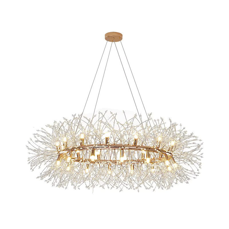 JIANKEXING Löwenzahn-Pendelleuchte aus Kristall und Metall in Gold/Messing für Wohnzimmer und Schlafzimmer - Bild 4
