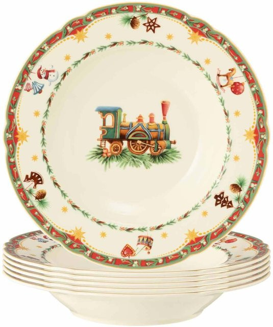 Seltmann Weiden Suppenteller Marieluise Weihnachtsnostalgie aus Porzellan, 6er Set, Beige/Multicolour, Durchmesser: 23 cm - Bild 1