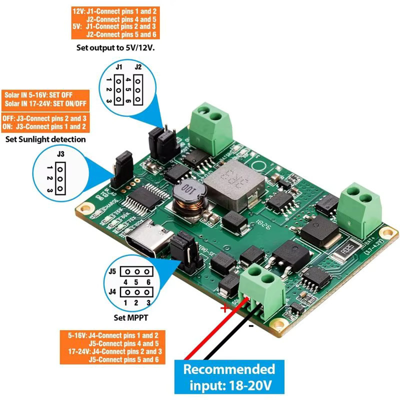 FULL-30W MPPT Solar Control Board DC5-24V 2A Solarpanel-Reglermodul mit USB-C für 3,7 V 18650 Lithium-Batterieladung in Grün - Bild 2