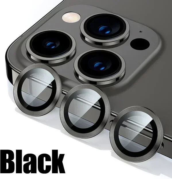 2-3 Stück Kamera Objektiv Schutzglas mit Ring für iPhone 12 13 14 15 16 Pro Max und Mini in Schwarz und Blau - Bild 1