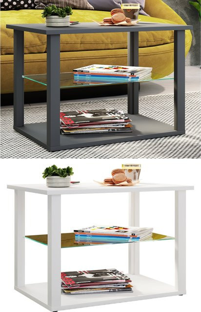 VCM Beistelltisch Wanilo M aus Holz und ESG-Sicherheitsglas, moderner Couchtisch für dein Wohnzimmer, H x B x T: 45 x 65 x 45 cm - Bild 1