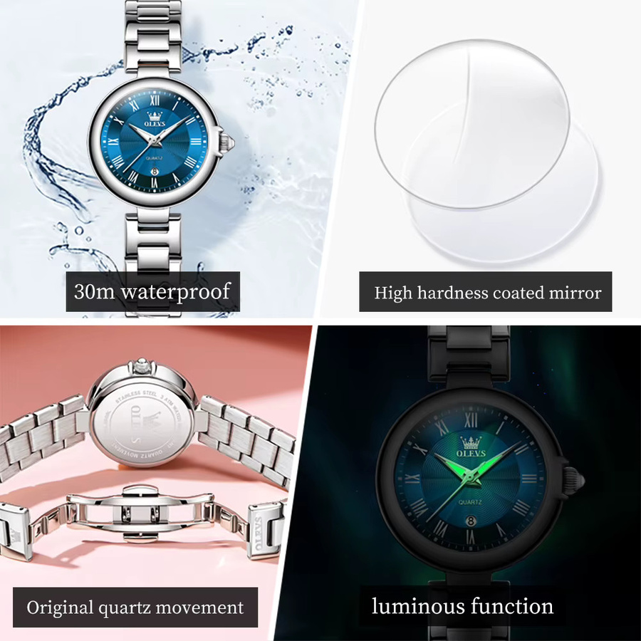 OLEVS Armbanduhr, Quarz, Edelstahl, Blau, Damen - Bild 4