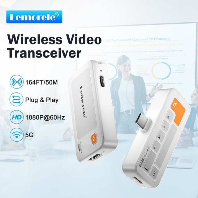 Lemorele Typ-C zu HDMI Wireless Sender-Empfänger Set, Full HD 1080P Video-Transceiver Wireless Extender Kit in Weiß, Reichweite 50m - Bild 1