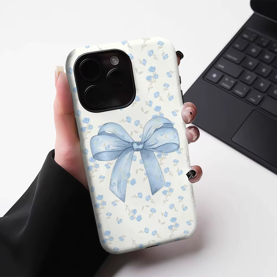 Robuste Handyhülle von Potdemiel mit Aquarell-Schleife in Hellblau für iPhone 17, 16, 15, 14, 13 Pro Max Plus mit Magnetfunktion - Bild 3