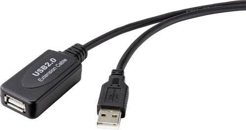 Renkforce USB 2.0 Kabel mit Signalverstärkung USB-A auf USB-A, Schwarz, 10 m - Bild 1