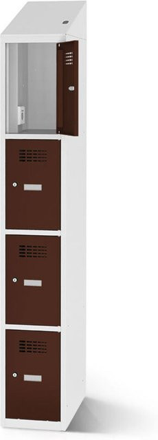 rotstahl Fächerschrank mit Ladefunktion und 4 Fächern in Mahagoni mit lichtgrauem Korpus, B: 40 cm, H: 200 cm - Bild 1