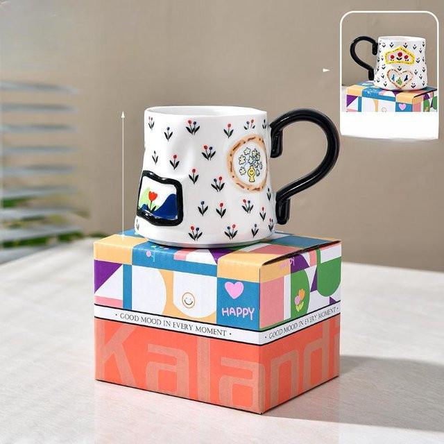 Exquisite Keramiktasse mit floralem Design von Yiran toy 1, 300 ml, in Blau, Weiß oder Pink - Bild 1
