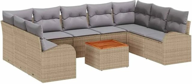 vidaXL Garten-Sofa-Set 10-teilig aus Poly-Rattan und Akazienholz in Beige und Hellgrau - Bild 1
