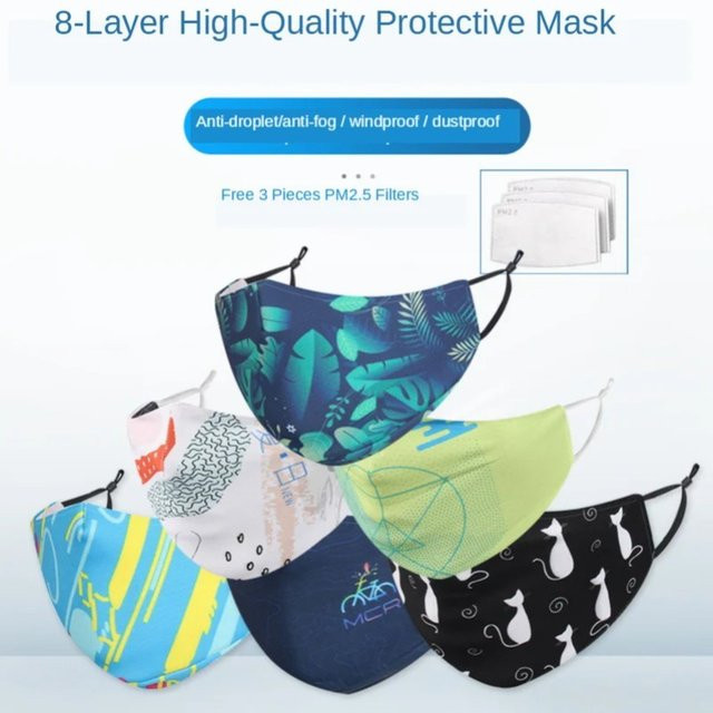 FLCOSLY PM2.5 Anti-Verschmutzungs-Gesichtsmaske, 3 Filter, atmungsaktiv - Bild 1