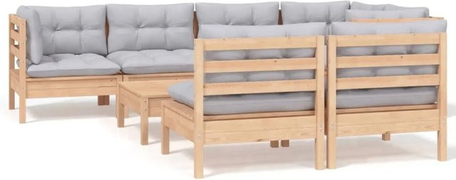 vidaXL 8-teiliges Garten-Lounge-Set aus massivem Kiefernholz in Braun-Grau mit grauen Polstern - Bild 1
