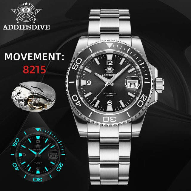 ADDIESDIVE Automatik-Armbanduhr, Herren, Datumsanzeige, Saphirglas, 200 m wasserbeständig - Bild 1