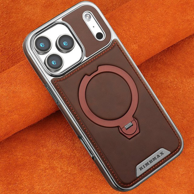 dcoud Business-Handyhülle aus Leder mit drehbarem Ständer und Anti-Drop-Schutz für iPhone 17, 16, 15, 14 Pro Max Plus in Braun - Bild 1